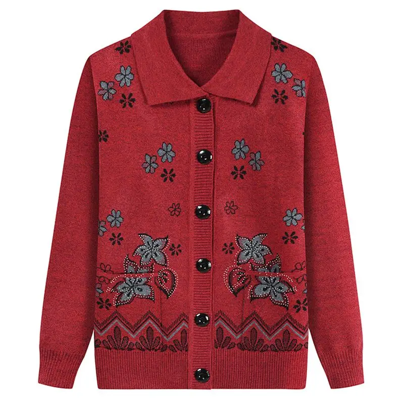 Cardigan à revers avec poches imprimées pour femmes, pulls avec diamants, vêtements pour femmes, tout match, automne, hiver, mode, nouveau, 2024