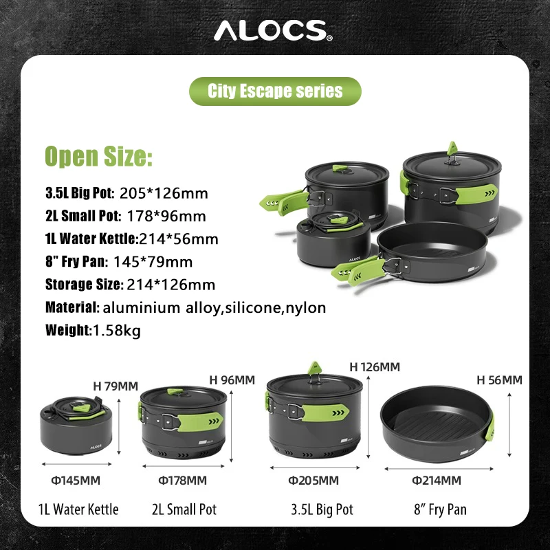 ALOCS CW-C65 pentole da campeggio pentole padella bollitore per acqua Set compatto Mess Kit Gear per zaino da viaggio Picnic lega di alluminio