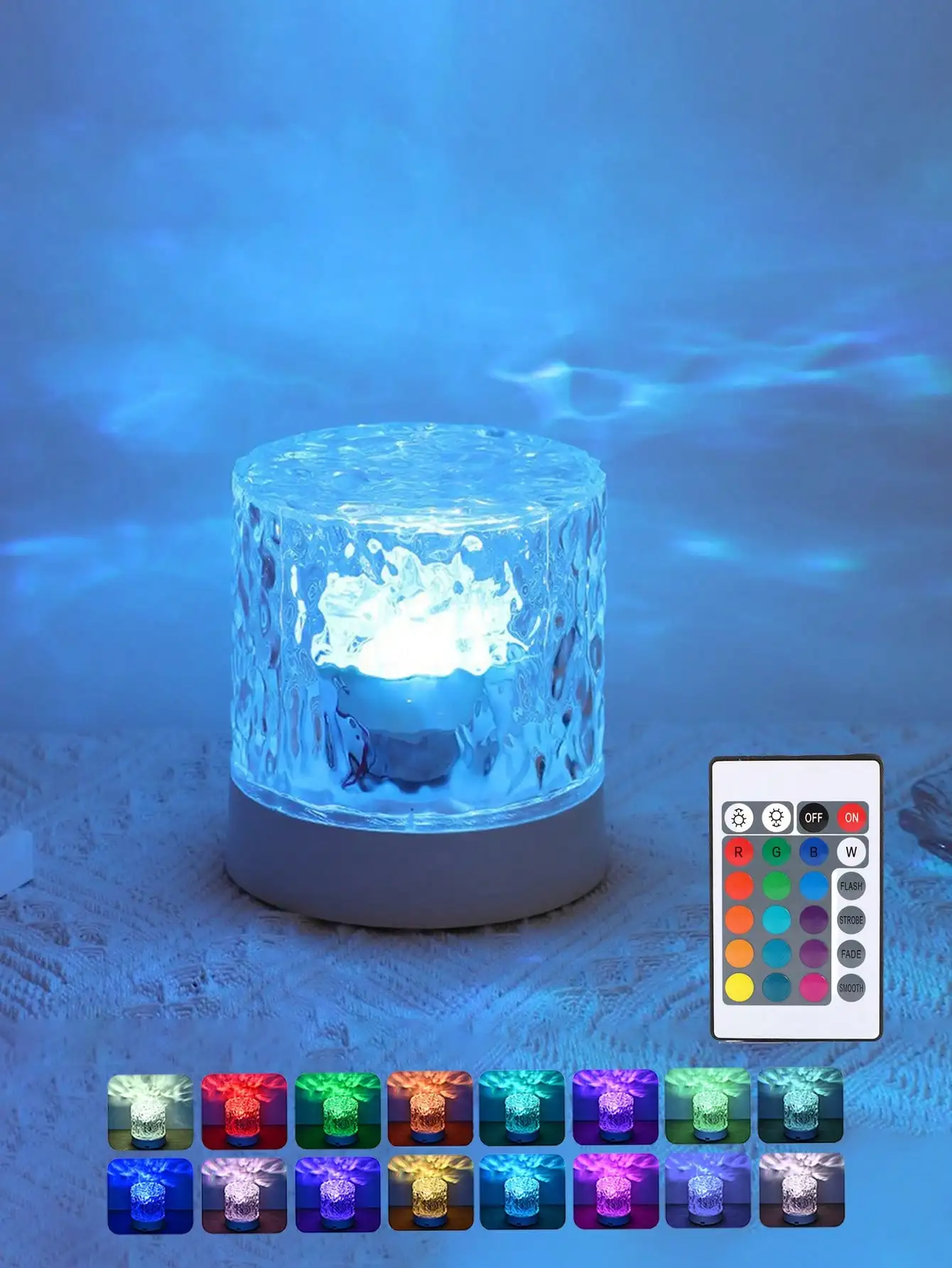 1PC 16-Color Rotating Water Wave Light: RGB Remote Ambient Lamp for Bedroom, Living Room & Gift