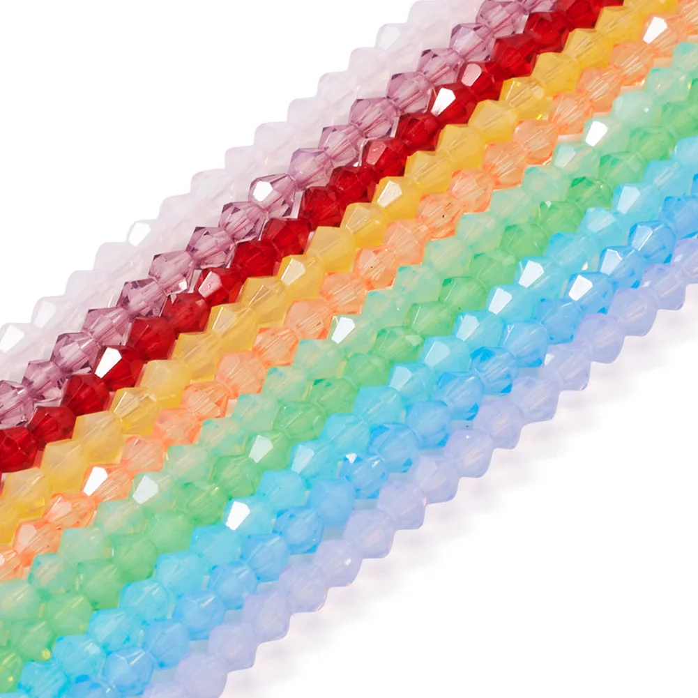 

10 Strand Bicone Faceted Glass Beads 4-4.5mm Imitation Opalite Baking Painted Transparent Mix Color Beading Jewelry DIY Supplies