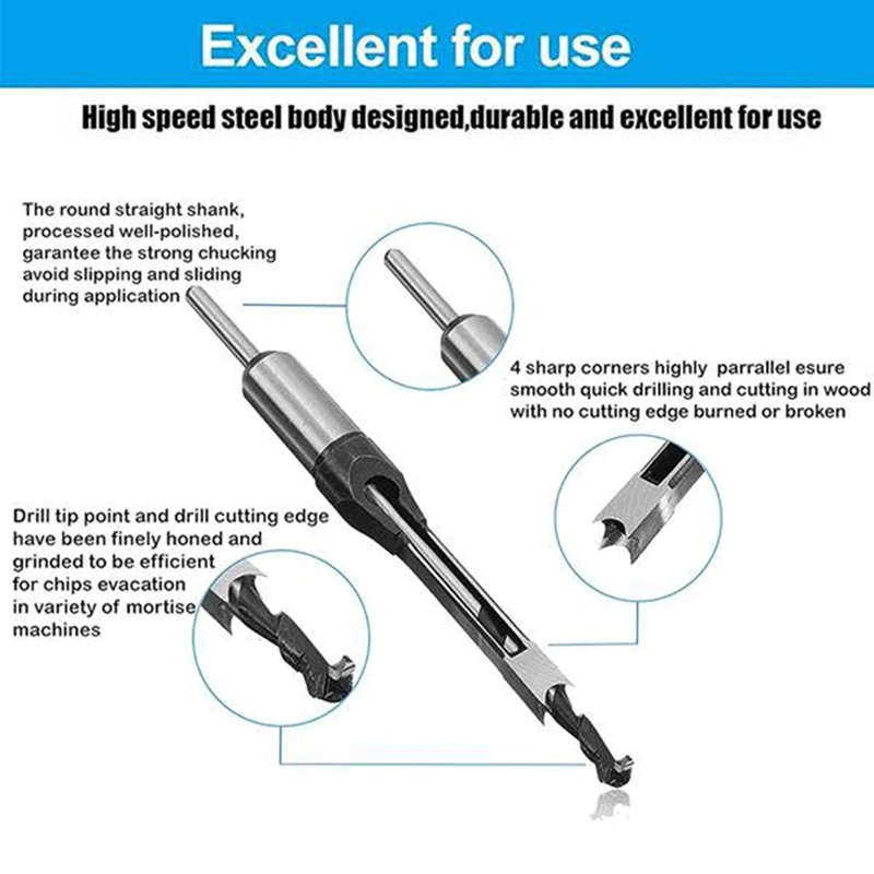 A23T Square Hole Drill Cast Professional Precise Woodworking Tool Drill Bit for Hand Electric Drill