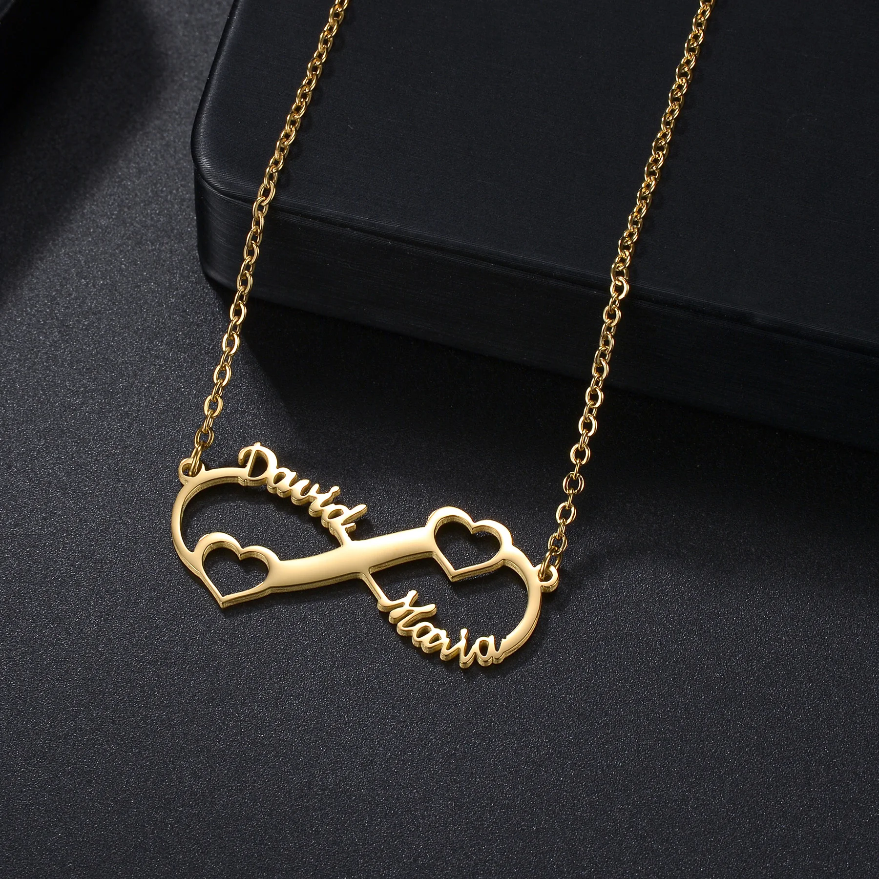 Atoztide Personalized Custom Name Necklace for Women Stainless Steel Infinity Heart Pendant Link Chain Birthday Jewelry Gift