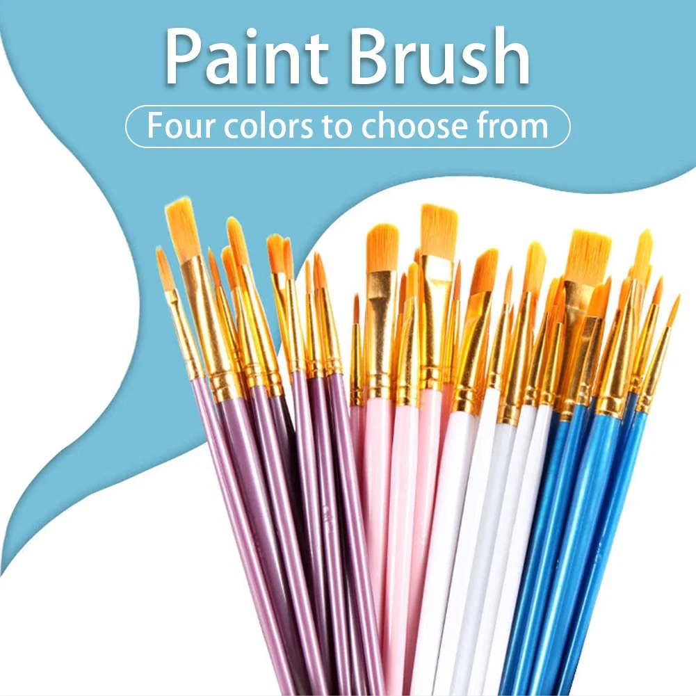 10pcs/set Nylon Paint Brush Wooden Handle Painting Brushes Art Watercolor Acrylic Painting Pen Art Supplies Stationery