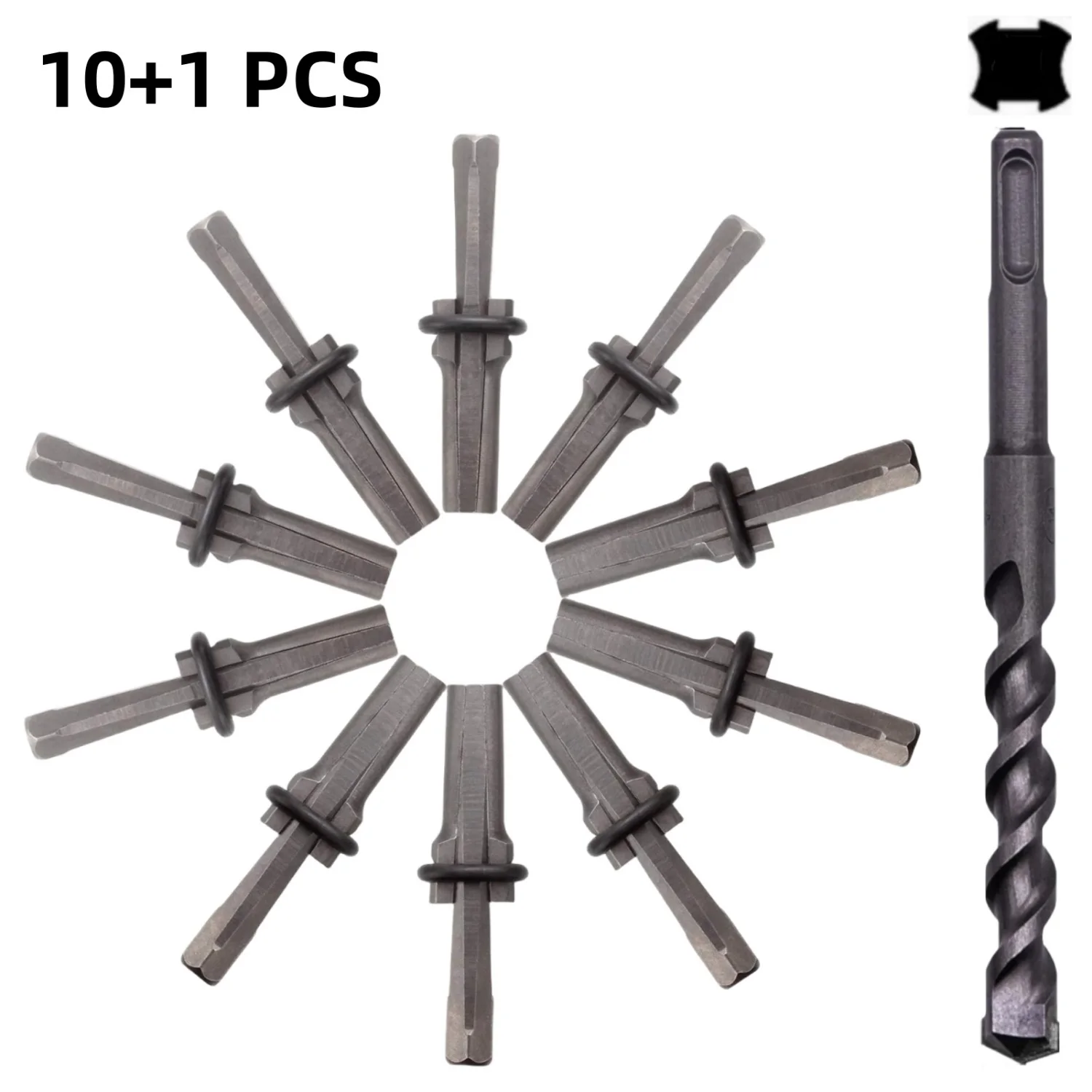 10PCS Rock Splitting Wedge and 1PC Rotary Hammer Drill Bit Stone Splitter Hand Tool for Splitting Marble Rock Stone Granite