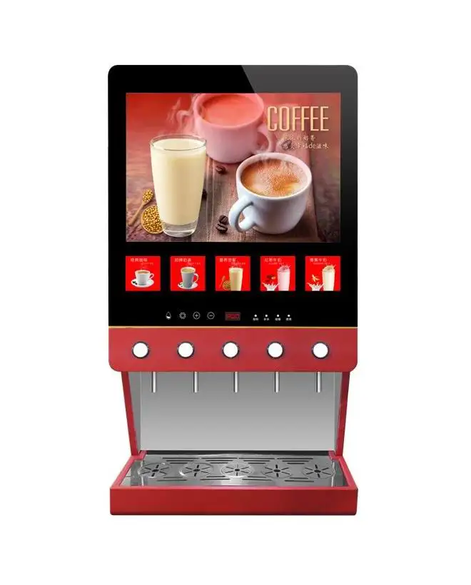 50S 5 Flavours Instant Coffee Machine Milk Tea Vending Machine 5 Hot Drinks Automatic Coffee Machine LED Light Box Advertising