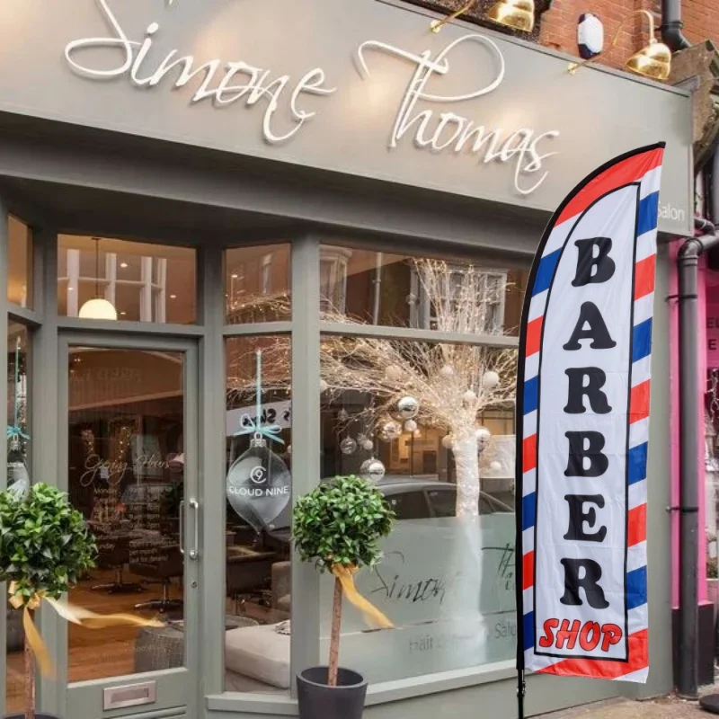 BARBER SHOP Publicidad Pluma banner 100% Tela de poliéster de punto duradera 65x240 cm bandera swooper