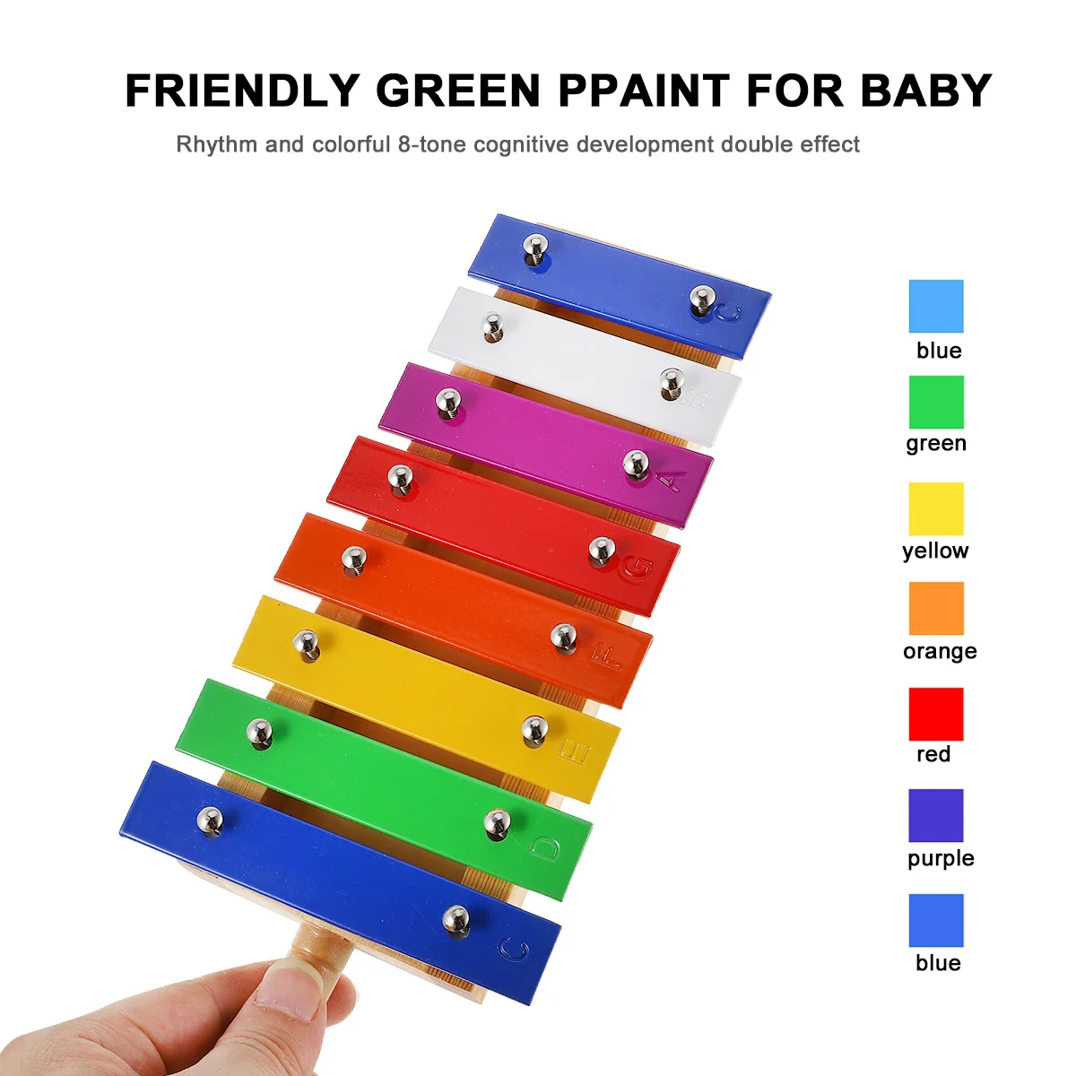 1 قطعة إكسيليفون خشبي للأطفال قرع 8-ملاحظة لوحات الألومنيوم الملونة آلة موسيقية تطوير التعليم المبكر #4