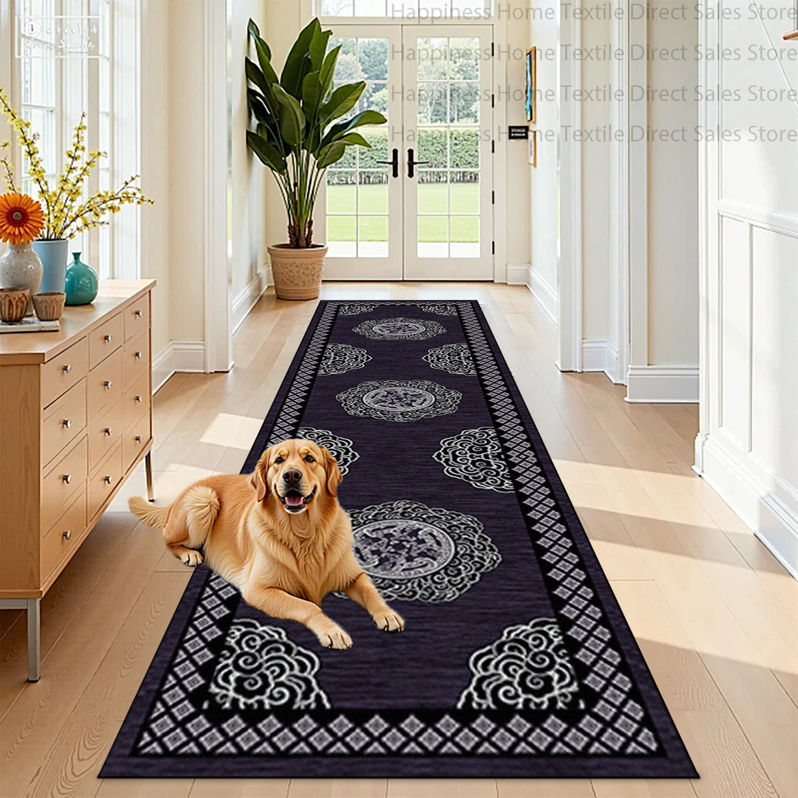 European Geometric Style Villa Corridor Runner Carpet Anti Slip Washable for Hotel Hallway Mat Decoration Living Room Aisle Rug