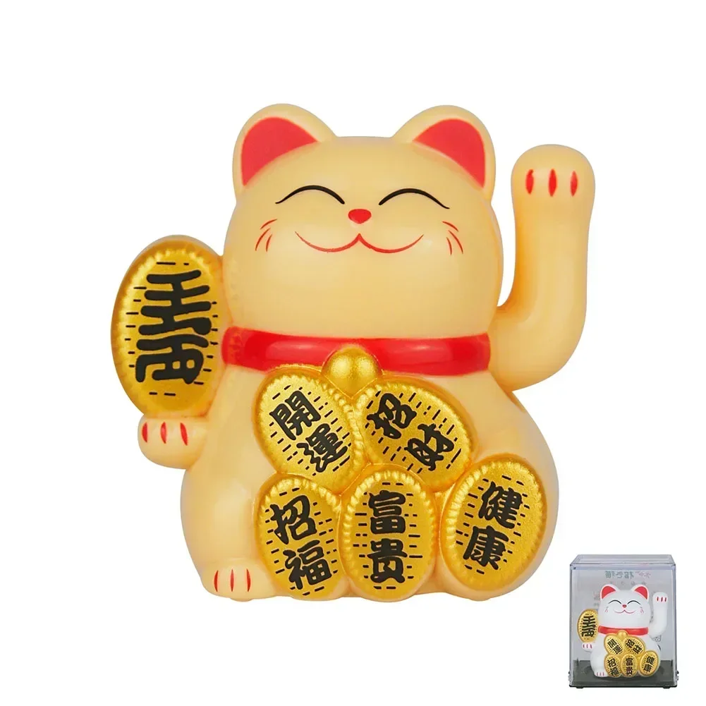 Solar Powered Maneki Neko Lucky Cat Welcoming Chinese Lucky Cat Waving Hand Beckoning Fortune Cat Figurines For Home Decor