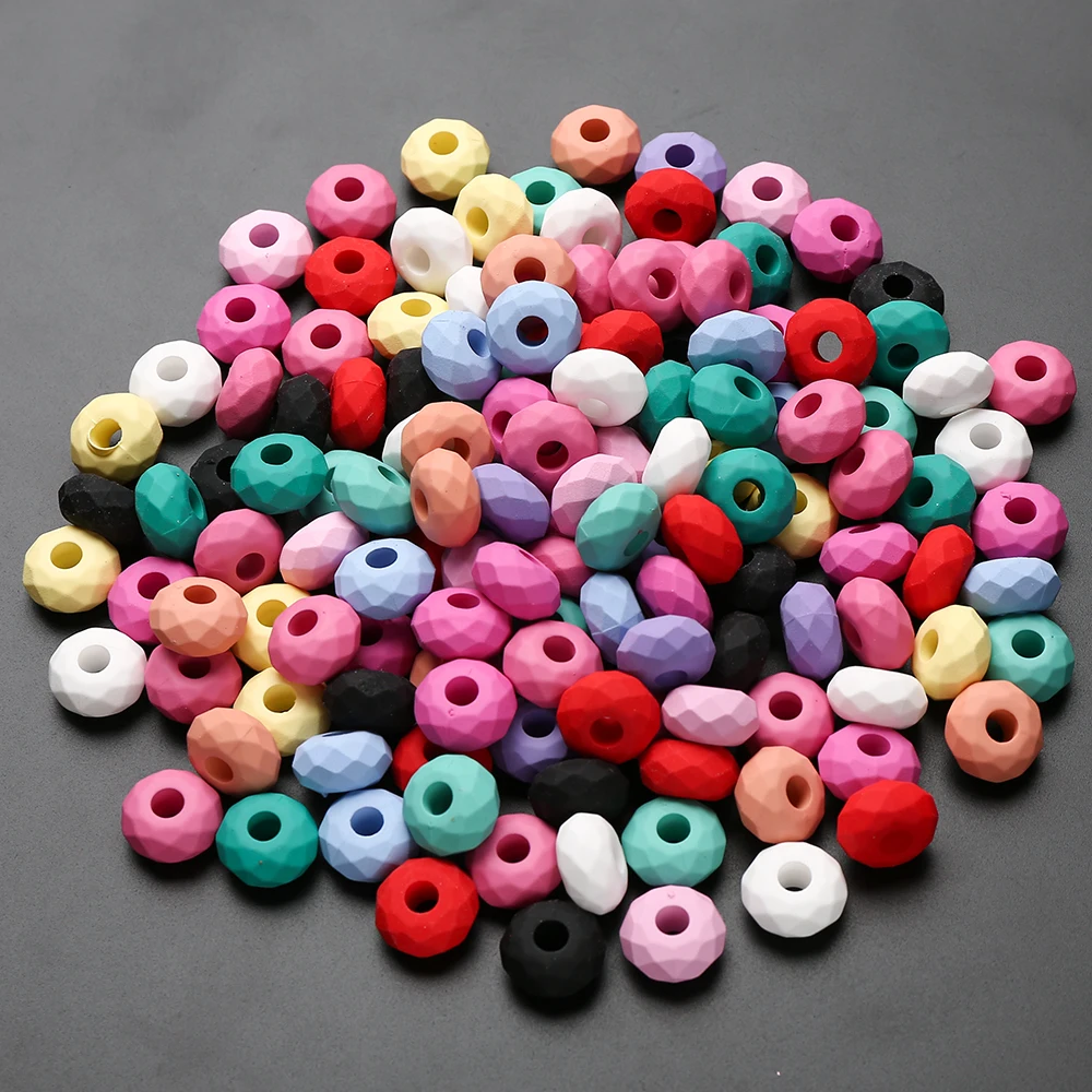 

100pcs Colorful Cut Acrylic Large Hole Bead Frosted Loose Beads for Handmade DIY Jewelry Making Supplies