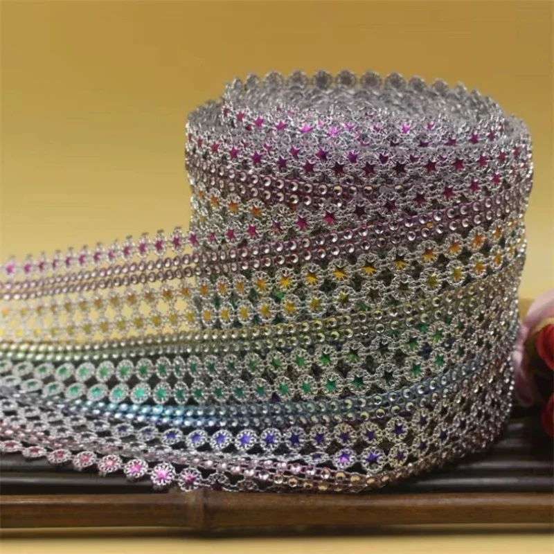 1 Yard Colorful Star Sparkle Rhinestone Crystal Diamond Mesh Wedding Party Decoration Gift