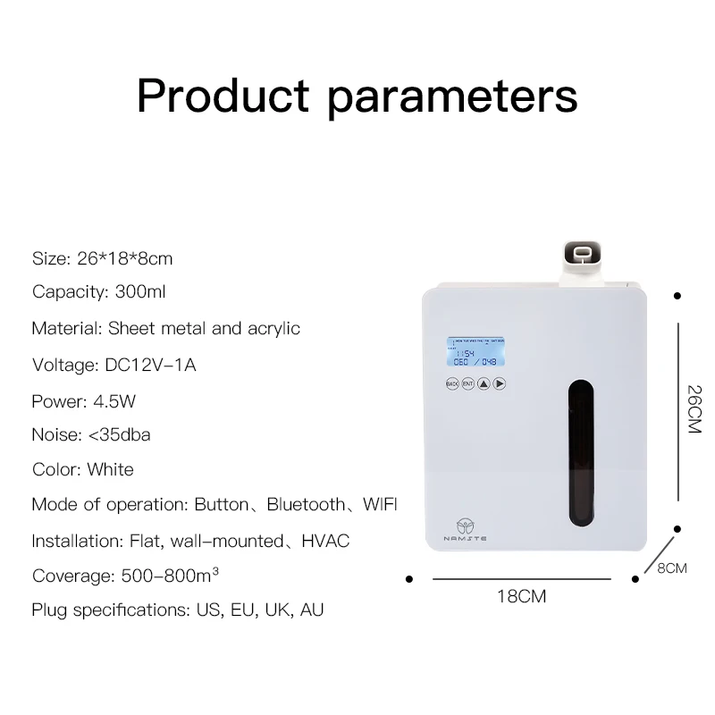 800m³ Namste Premium Smart WIFI Control Essential Oil Diffuser Aromatherapy Diffuser 300ML Metal Shell for Home Hotel HVAC