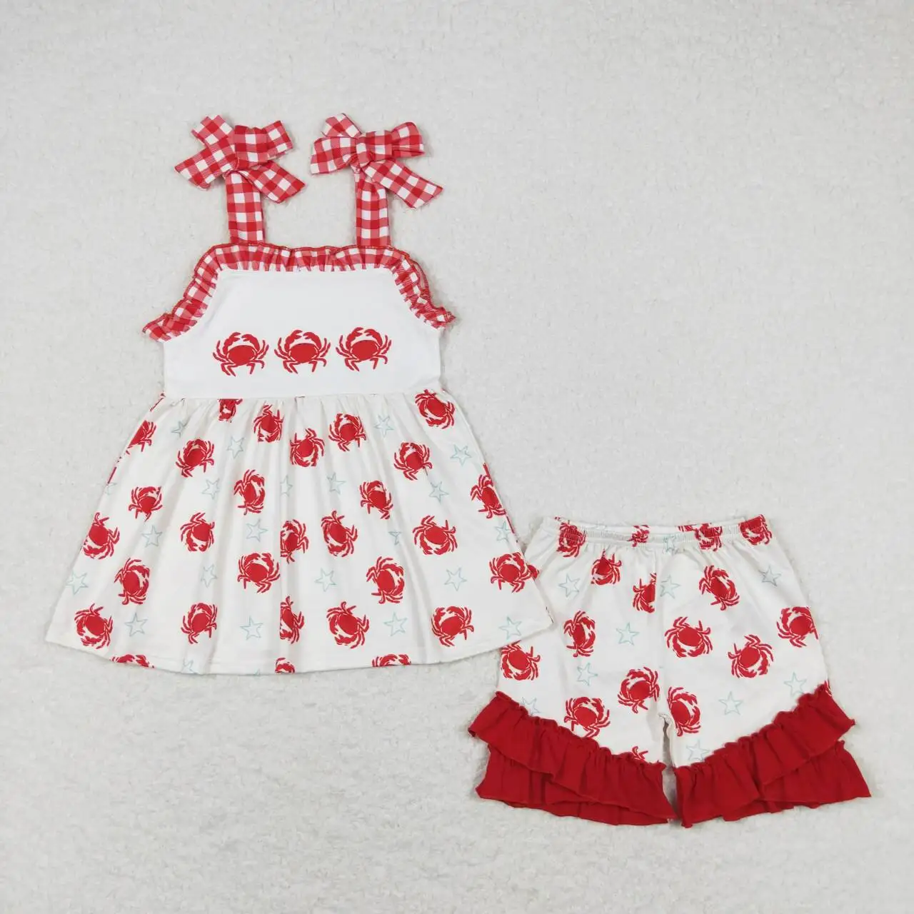 

RTS wholesale kids clothing toddler girl shorts set red crab strap outfits girls summer outfit children clothes set