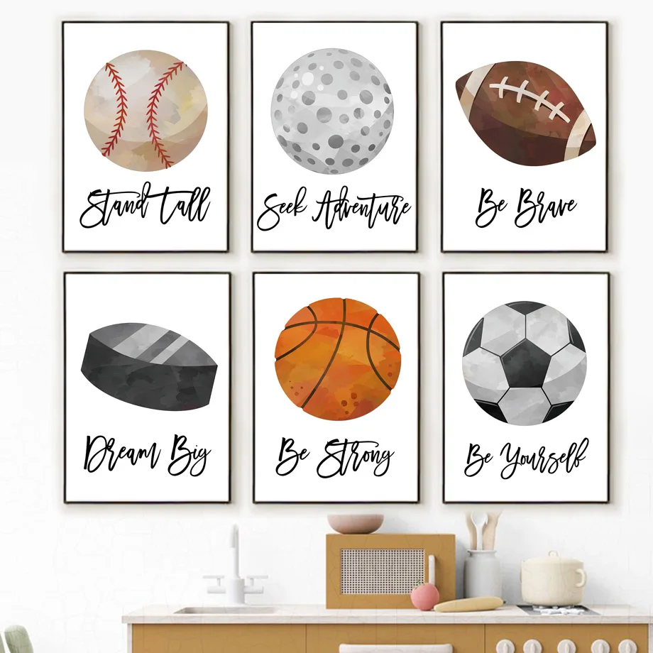 Cartoon Basketball American Football Baseball Golf Wall Art Canvas Painting Nordic Posters Prints Pictures Baby Kids Room Decor