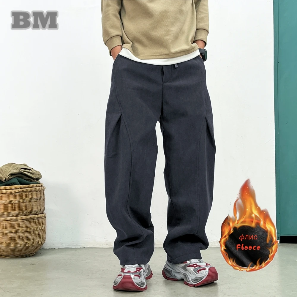 Mens Winter American Classic Cargo Pants Corduroy Fleece Lined Thick Warm Relaxed Fit Straight Leg Casual Trousers Streetwear