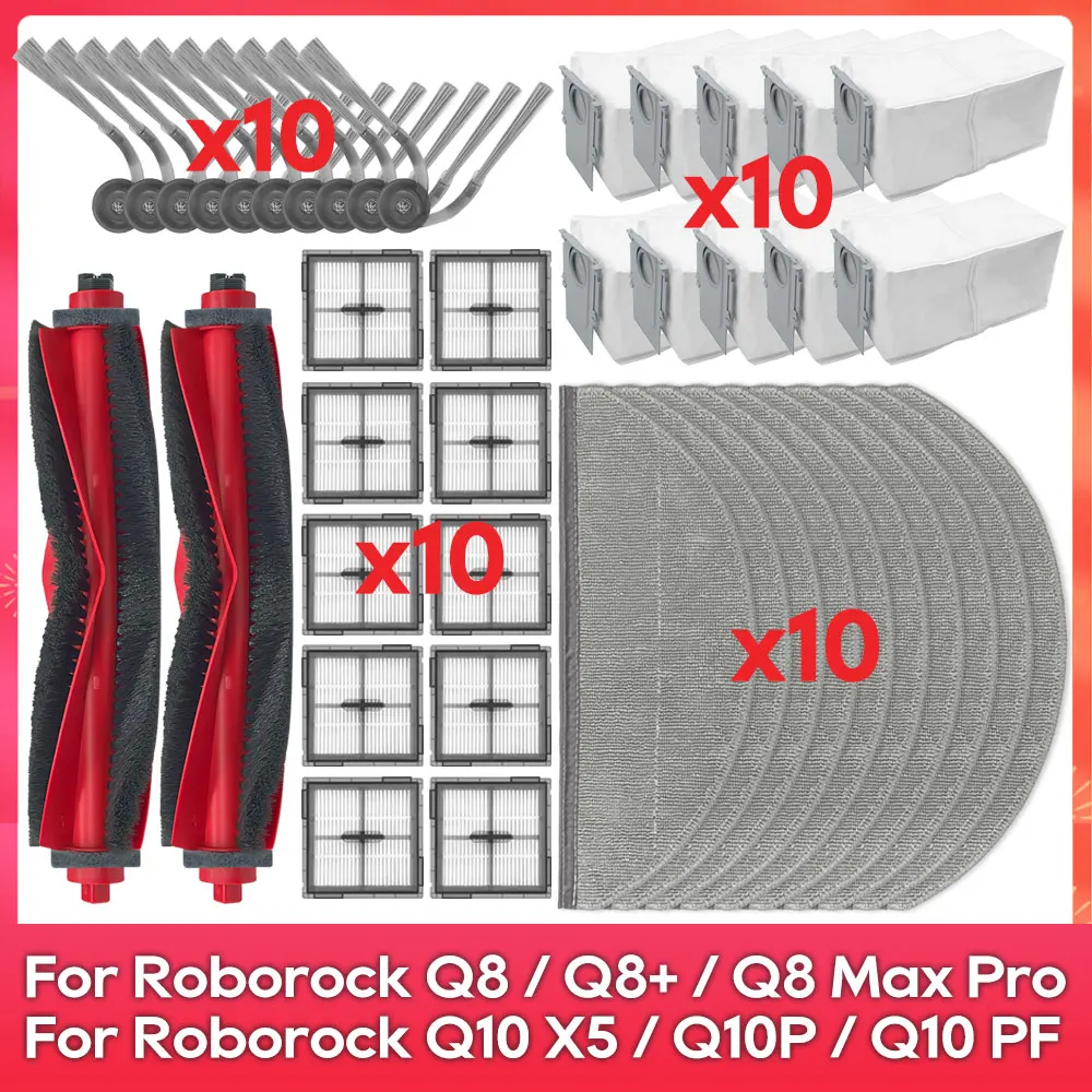 Passend für (Roborock Q10 X5+ / Q10P+ / Q10 PF+ / Q8 Max Pro / Q8 Max Pro Gen2 / Q8 Max Pro Plus) Ersatzteile Bürste Filter Mopp Beutel