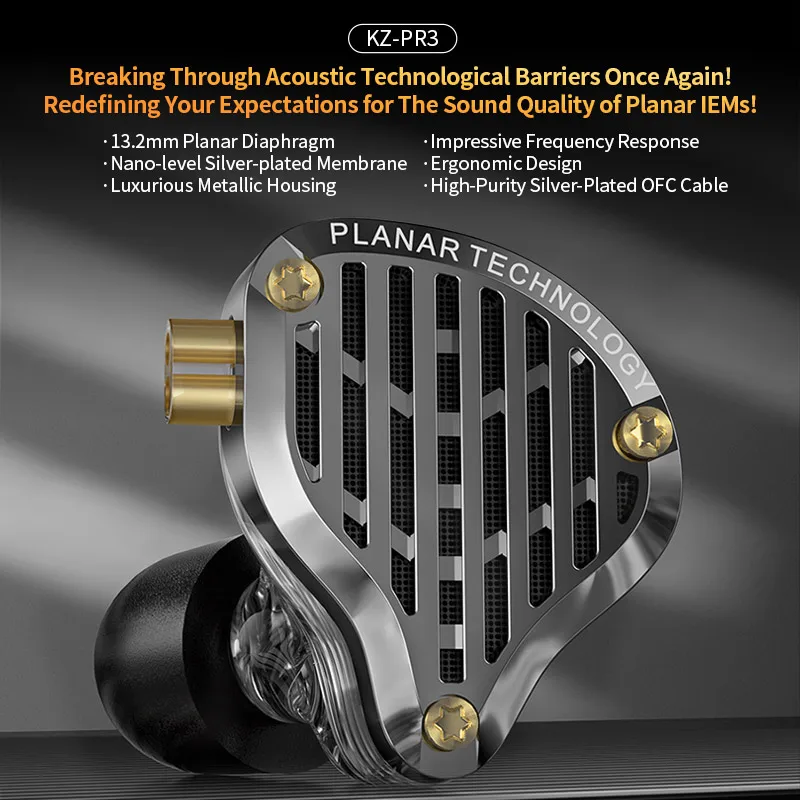 KZ PR3 داخل الأذن 13.2 مللي متر مستو سائق سماعات أذن سلكية HiFi باس مراقب سماعات الموسيقى سماعات رأس رياضية