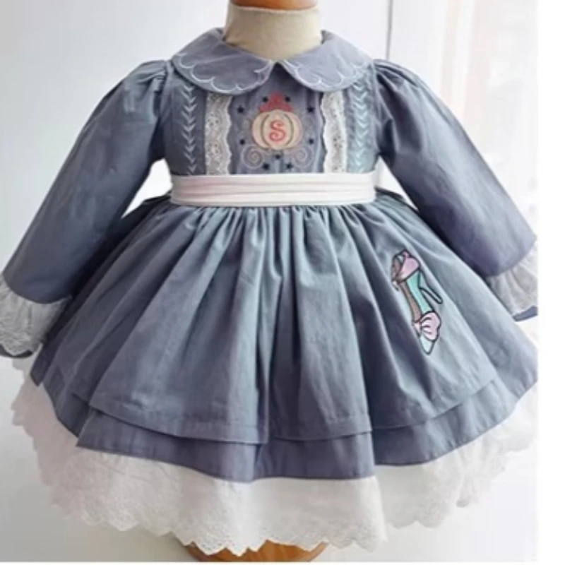 Ins Handmade Boutique Kids Clothes Spring New Girls Fashion Princess Dress Children's Long Sleeve Cinderella Quality Dress