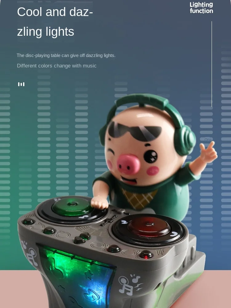 Little Kid Playing Dish Dj Trendy Piggy Music Light Walking Boy Children Rechargeable