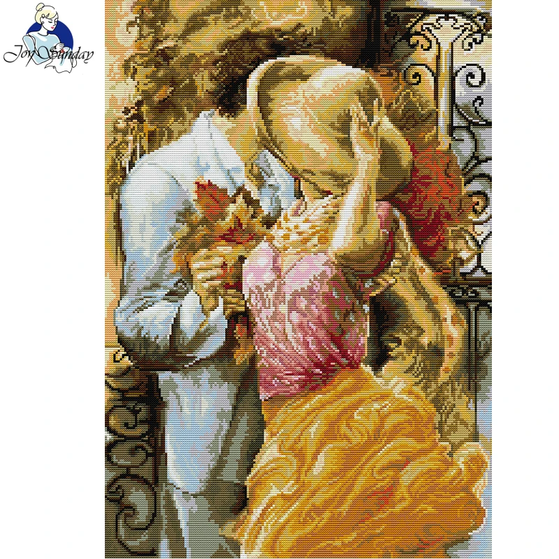 Joy Sunday Lovers Print Cross Stitch Kits Aida Fabric 16CT 14CT 11CT DIY Folk Craft Kit Needlework Handmade Embroidery Set New