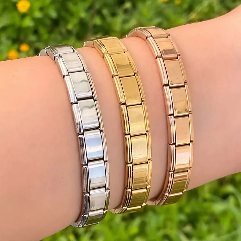 أساور مرنة بتصميم إيطالي بسيط من الفولاذ المقاوم للصدأ مع سلسلة روابط ملونة للنساء والرجال كهدية مجوهرات يدوية - 2