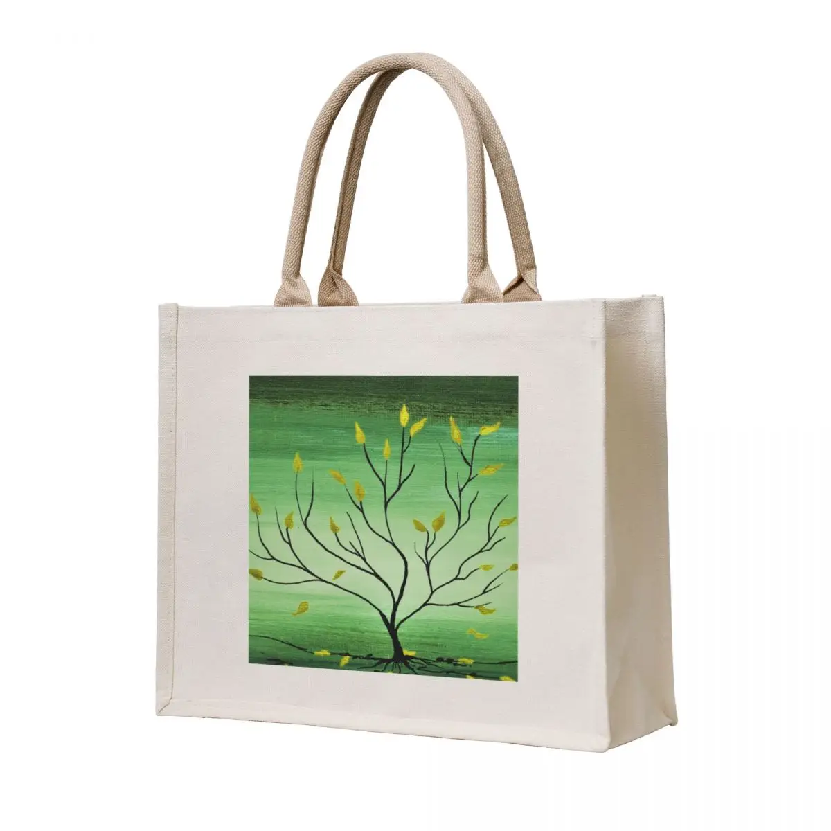 

Tree of life, gold leaf tree in the green, painting acrylic painting, young autumn tree Tote Bag tote bag Canvas bag