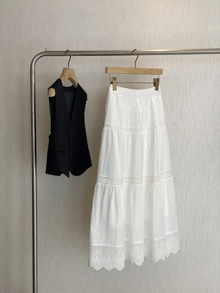 

Утягивающая белая кружевная юбка А-силуэта с высокой талией для женщин весной