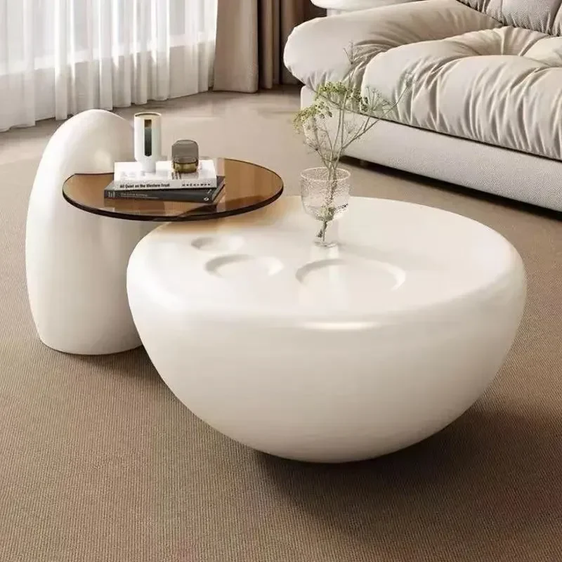 High End Round Coffee Table Double Modern Luxury concrete tempered glass corner table tea Table