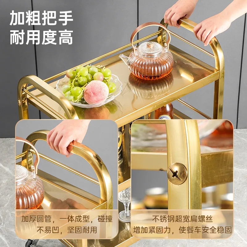 Stainless steel dining car hot pot restaurant table side vegetable cart vegetable rack hotel lobby storage cart trolley