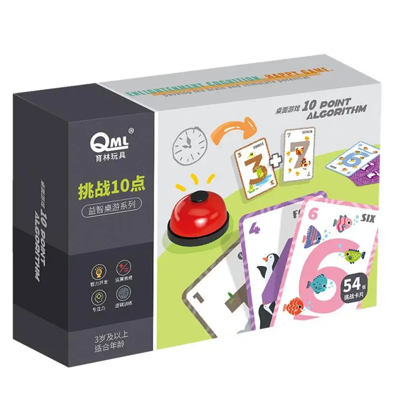 Math Board Games Educational Board Game Learning & Toy Card Game with Bell 54 Cards Early Education Gift Math Brain Games for