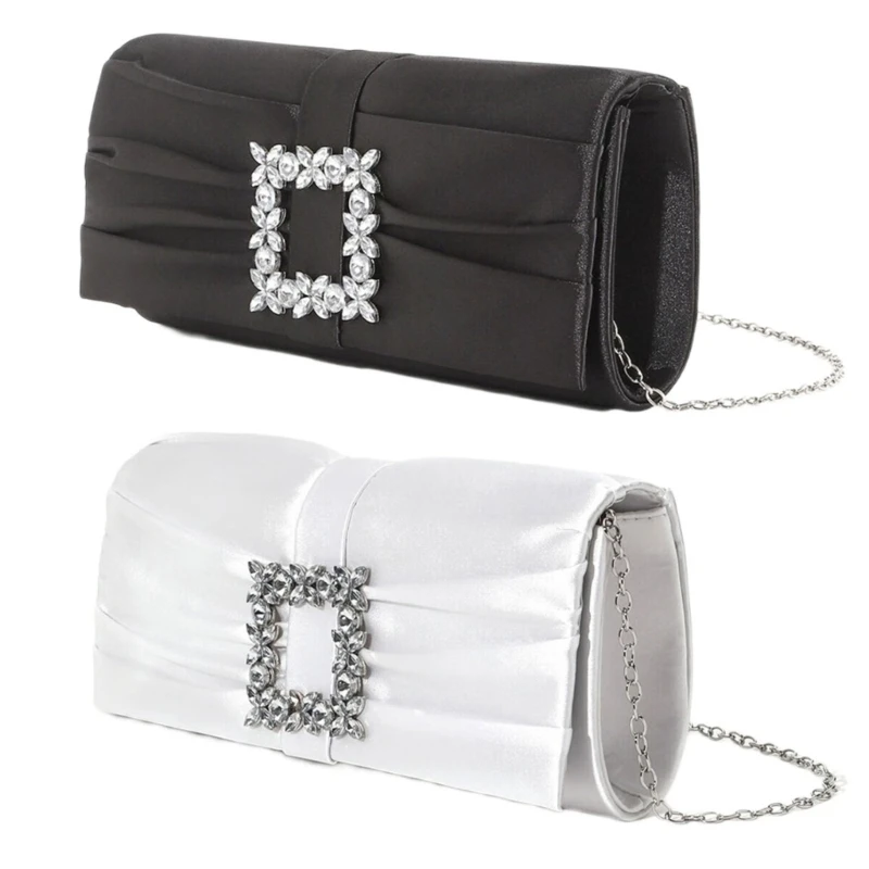 Elegant French Handbag Evening Clutch Shoulder Bag With Rhinestones Embellishment