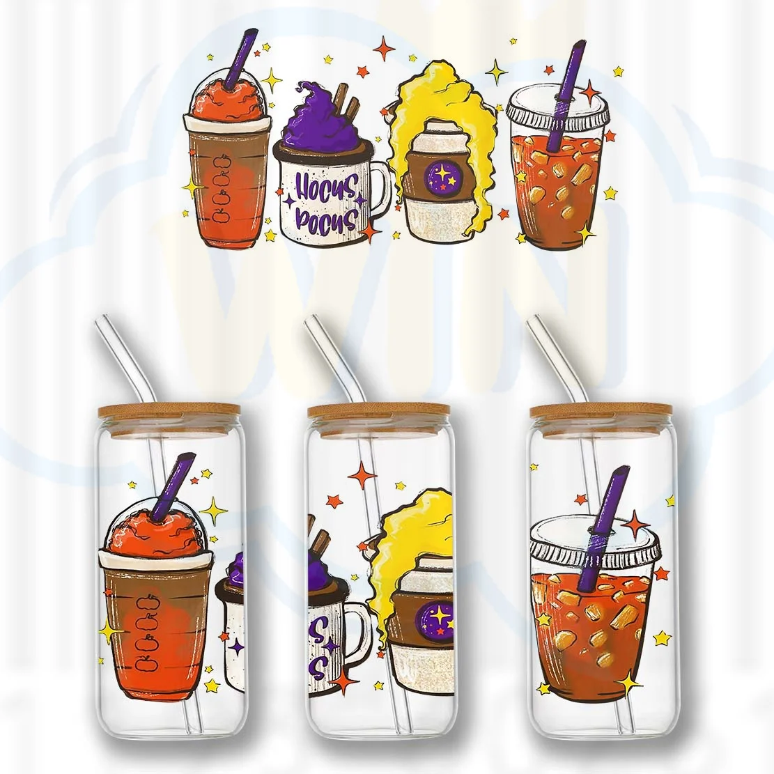 Halloween e Natal Thanksgiving Adesivos, Copa Wraps, Transferências UV DTF, 16OZ