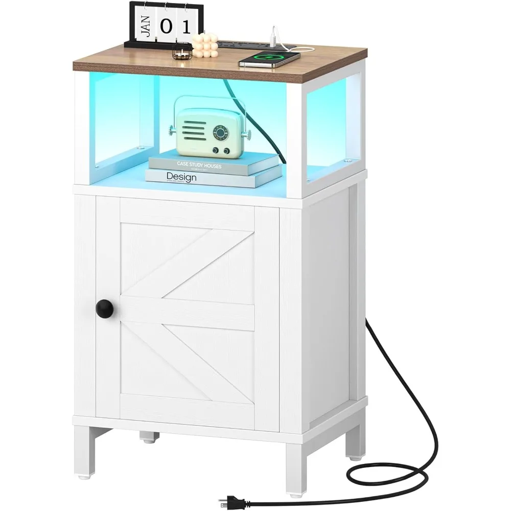 

Nightstand with Charging Station, Wood Night Stand End Table W USB Ports, LED Bed Side Table W Storage Cabinet, Bedside Table