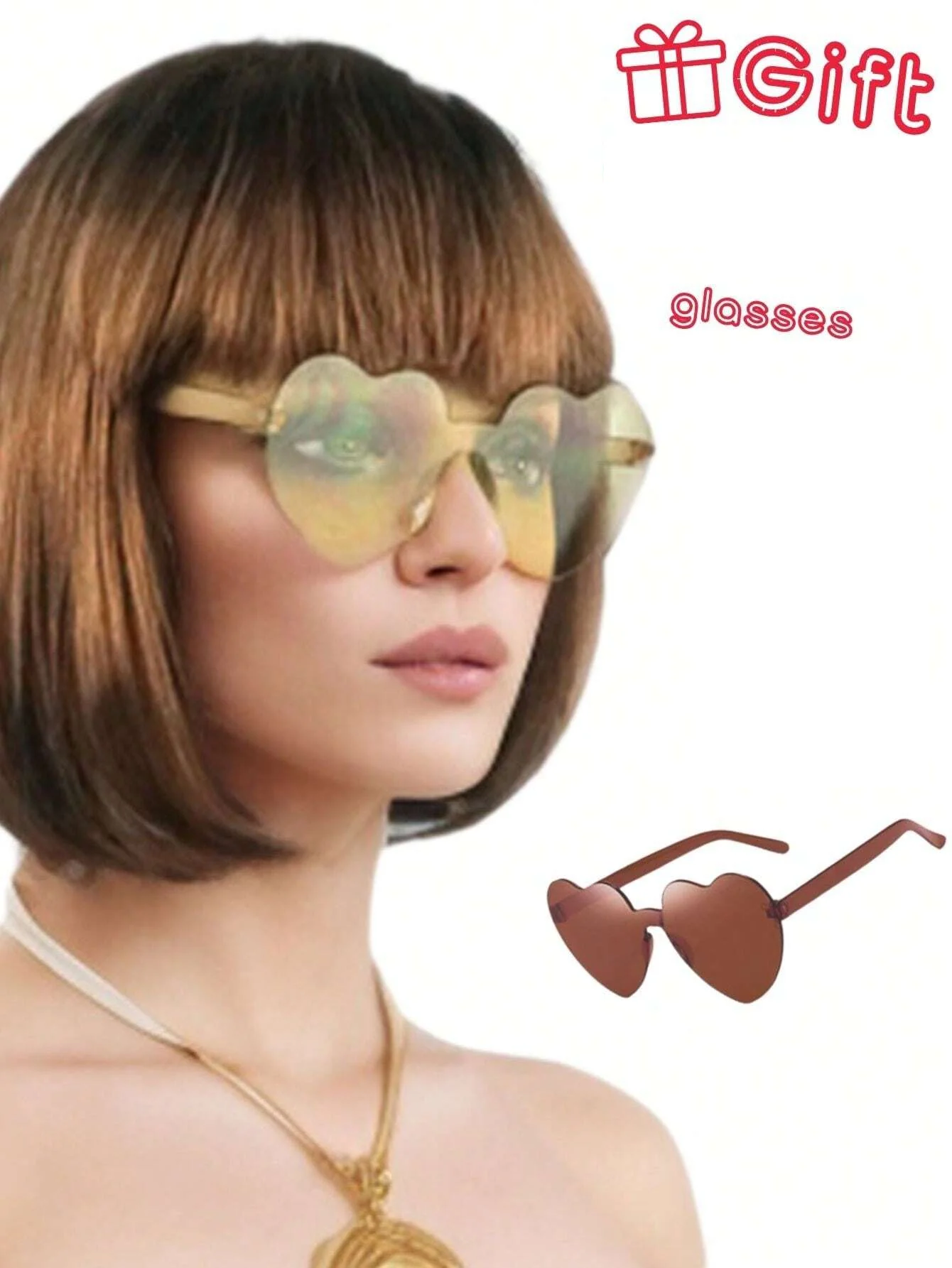 Halloween Party Prop Colorful Short Straight Bobo Wig, Funny & Novelty, With Free Frameless Heart-Shaped Sunglasses image 5