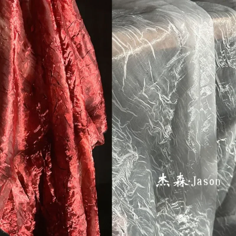 Irregular Wave Pleating Fabric Water Ripple Crepe Reflective Dress Designer for Clothing Diy Sewing Material By The Meter
