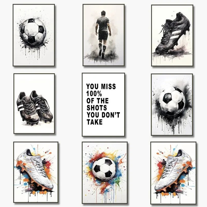 Fashion Graffiti Football Shoes Canvas Painting Art Poster Modern Inspirational Wall for Men Boy Bedroom Living Room Home Decor