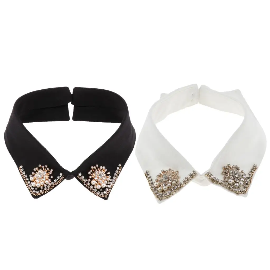 

Съемный шифоновый воротник с декором из страз, полуворотник для униформы и украшения одежды брошью