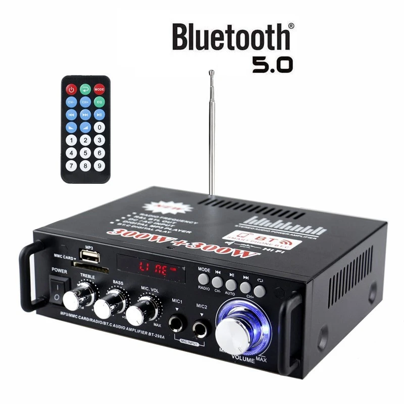 600W Bluetooth Stereo Audio Amplifier Car Home HiFi Music SD USB FM AMP 12V/220V