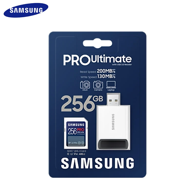 SAMSUNG PRO Ultimate USB Adapter Version SD Card 128GB 256GB 512GB SDXC Memory Card 64GB 200MB U3 V30 UHS-I 4K Video Flash Card