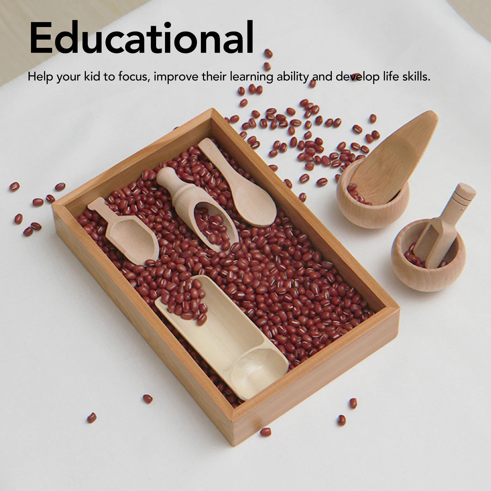 Sensory Bin Tools Toy Pre Teaching Safe Educational Wooden Bowls Scoop Toys for Transfer Work Fine Motor Learning