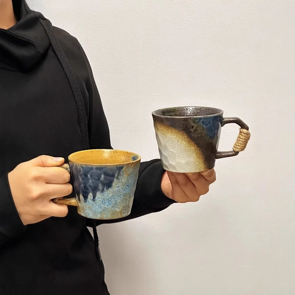 

Tableware 380ML Retro Ceramic Cup Unique Rustic Wide Mouth Cup Handcrafted Coffee Mug Office