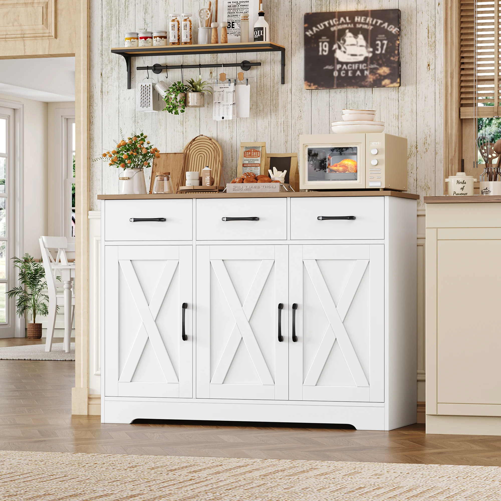 Buffet, 3 tiroirs 3 portes cuisine armoire de cuisine armoire Buffet avec plaque de travail salle à manger salon