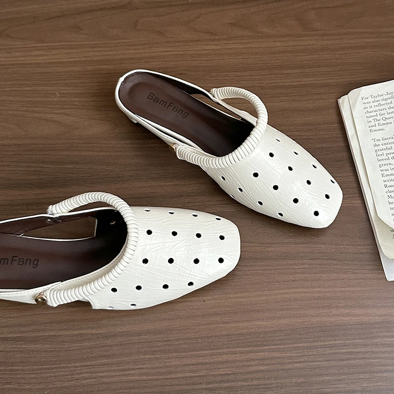 

French-style Square-toe Hollow-out Openback Half Slippers for Womennew Summer Outdoor Versioncomfortable Nontiring Holey Sandals