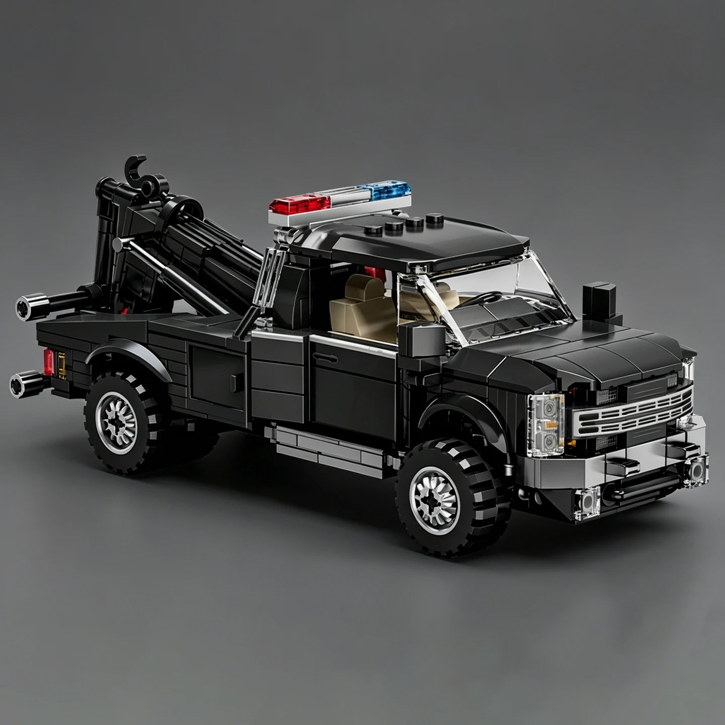 

MOC Figurine City Series American Police Tow Truck F450 Trailer Building Block Model Kit - Car Toy with V8 Engine