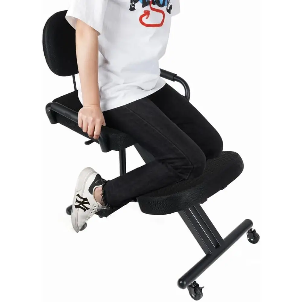 

Ergonomic Kneeling Chair with Back Support and oot Pedals — Adjustable Posture Stool or Back Pain Relie, Rolling Kneeling Chair