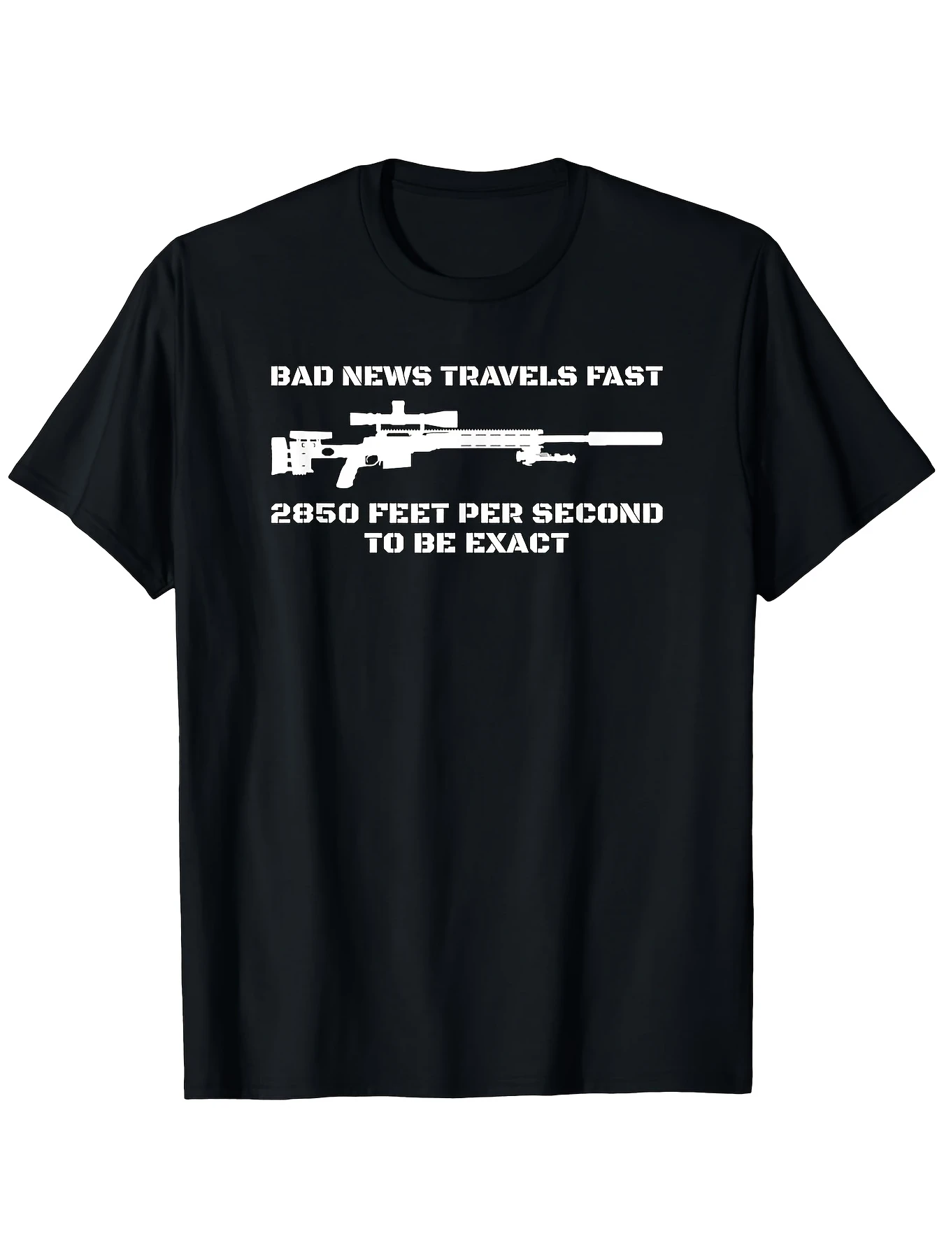 Men's & Women's Heavyweight Humor Sniper Rifle T-Shirt - 180gsm Black with Sniper & 2300 FPS Joke Graphic