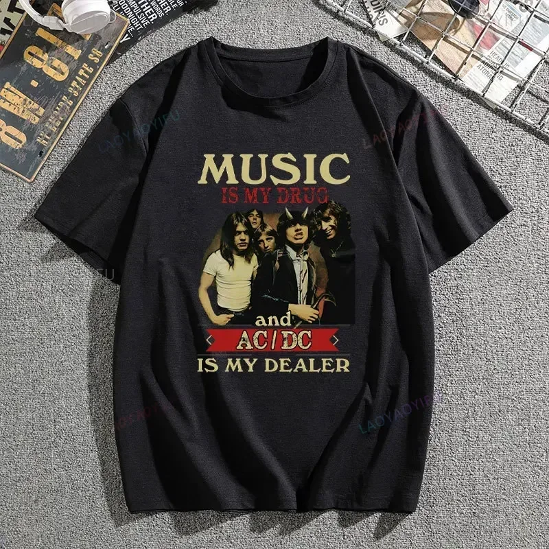 AC--DC Band 51 anni Rare Vintage Black Graphic t-shirt in cotone chi sta per Rock testo Casual da donna manica corta Unisex Top