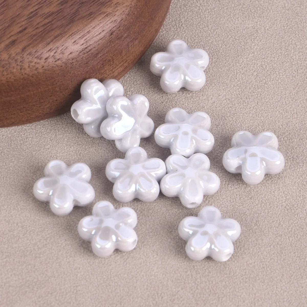10pcs Star Flower Shape 12mm Shiny Ceramic Porcelain Loose Beads For Jewelry Making DIY Earring Findings