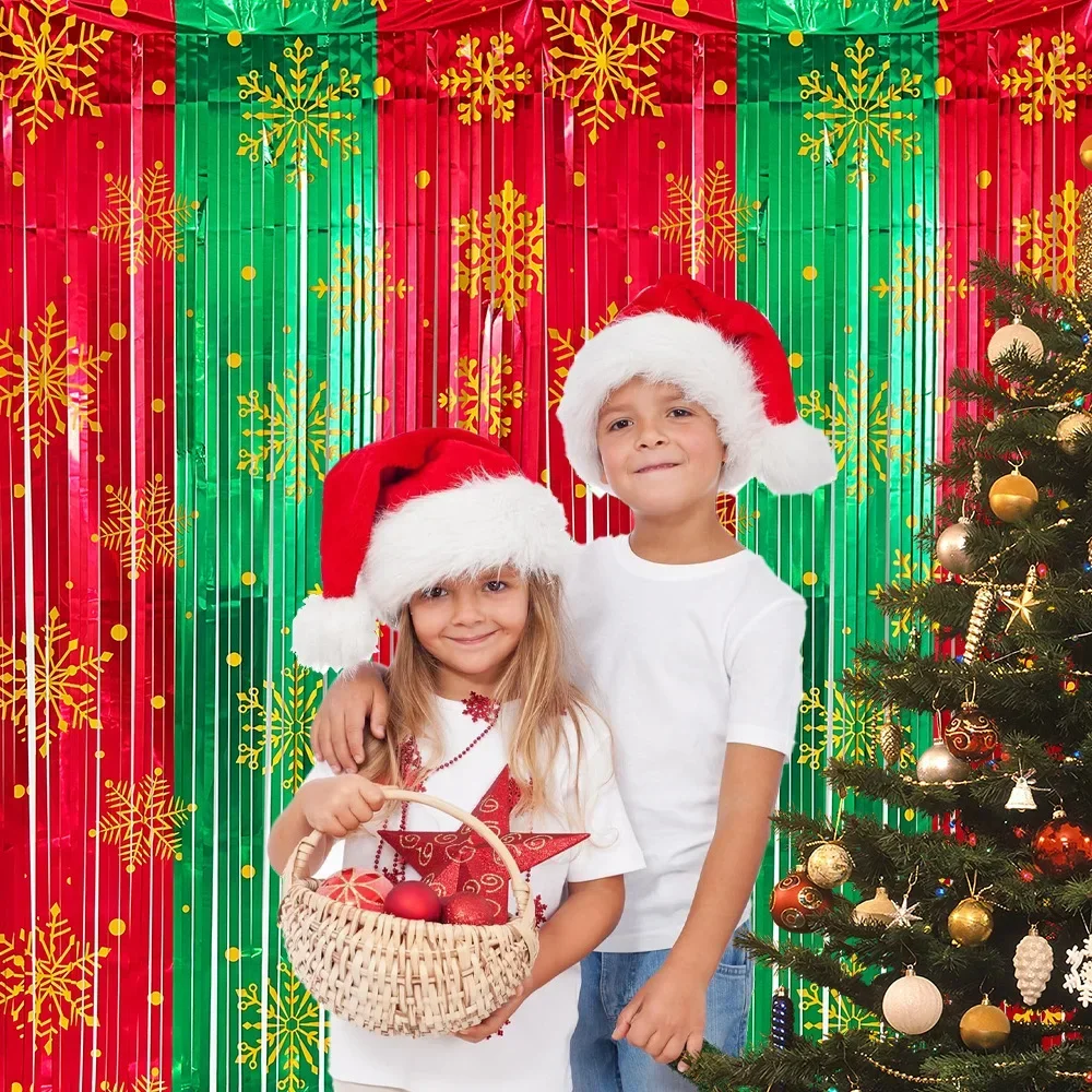 1-10PCS Festive Christmas Snowflake Rain Curtain Shimmering Foil Fringe Backdrop Prop for Holiday Party Home  Stage Decoration