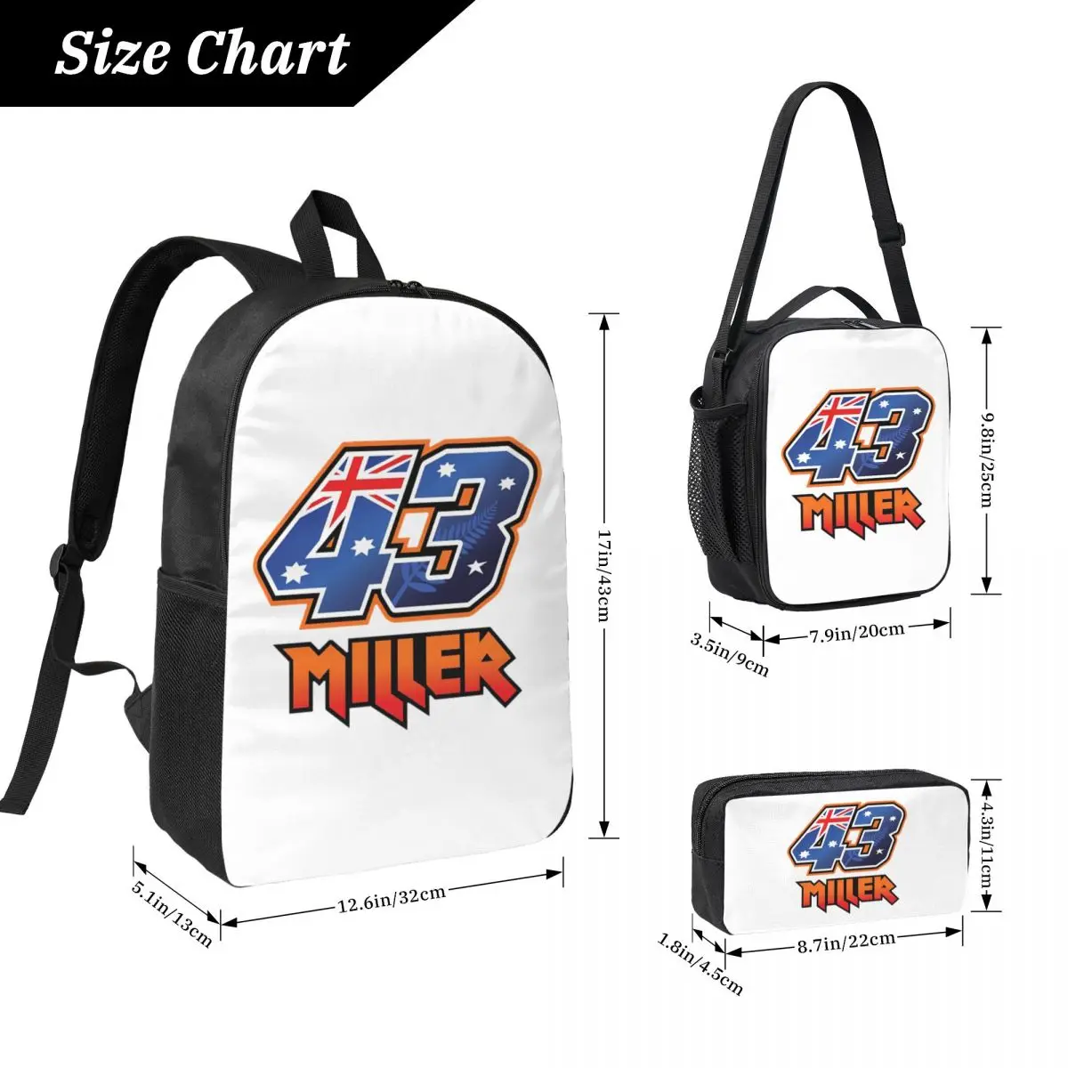 Jack Miller Number 43 Backpack Student Boys Girls BookBag School Bag Laptop Shoulder Bags 3ps Insulated Lunch Bag Pencil Case